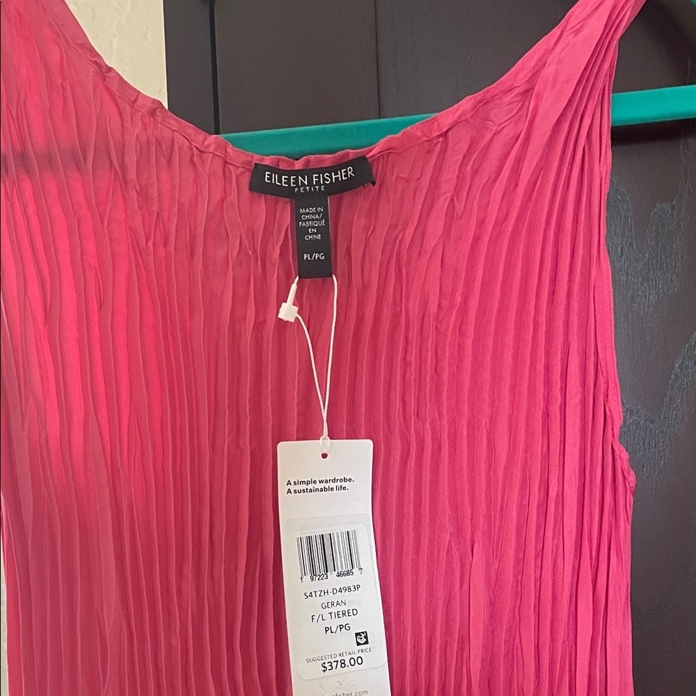 Eileen Fisher Geranium Pink crushed silk Dress - Picture 2 of 2
